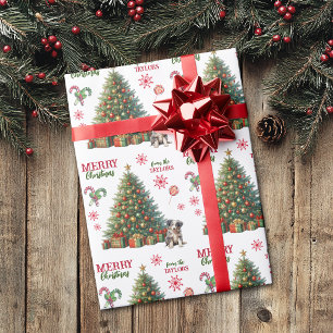 Papier Cadeau Chiots Berger Australien Blue Merle sur un arbre d