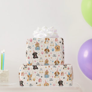 Papier Cadeau Chiots d'anniversaire aquarelle Amateur d'animaux