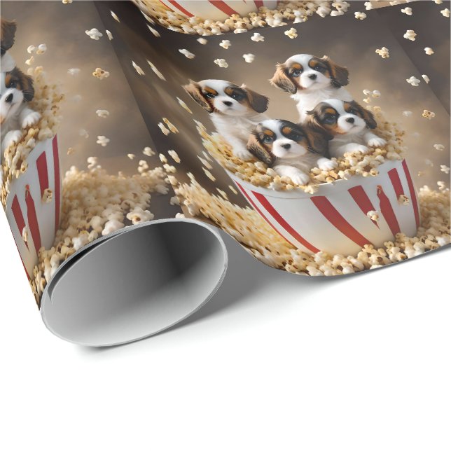 Papier Cadeau Chiots Espagnols Cavaliers De Couleur Tri, (Coin rond)