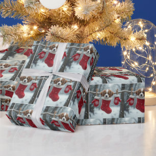 Papier Cadeau Chiou de St-Bernard dans un bas de Noël