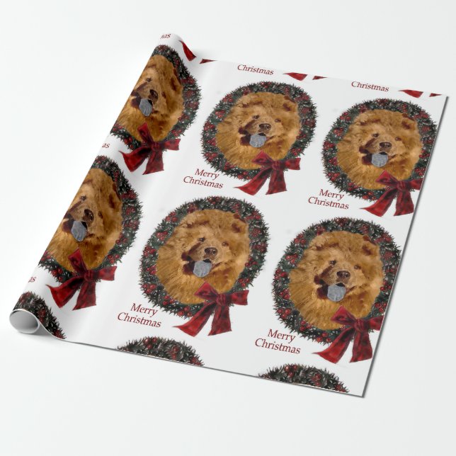 Papier Cadeau Chiow Chow Christmas Wreath (Déroulé)
