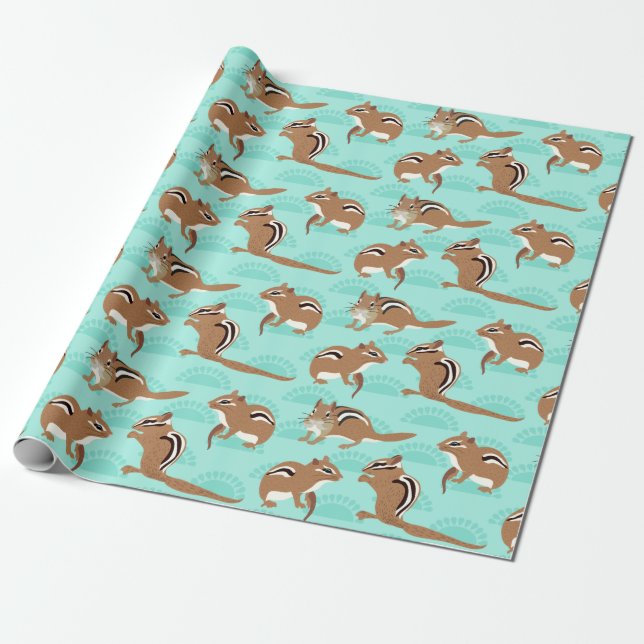 Papier Cadeau Chipmunks on Mint Green Arrière - plan Patterned (Déroulé)