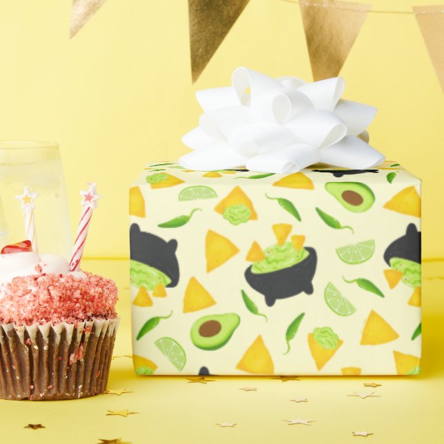 Papier Cadeau Chips Tortilla et Motif Guacamole (Fête d'anniversaire)