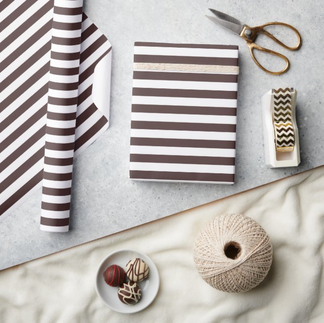 Papier Cadeau Chocolat à rayures larges blanches et marron amour (Artisanat)