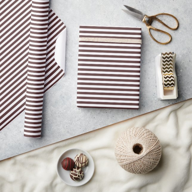 Papier Cadeau Chocolat amour rayures blanches et marron (Artisanat)