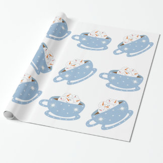 Papier Cadeau Chocolat chaud avec des bonhommes de neige