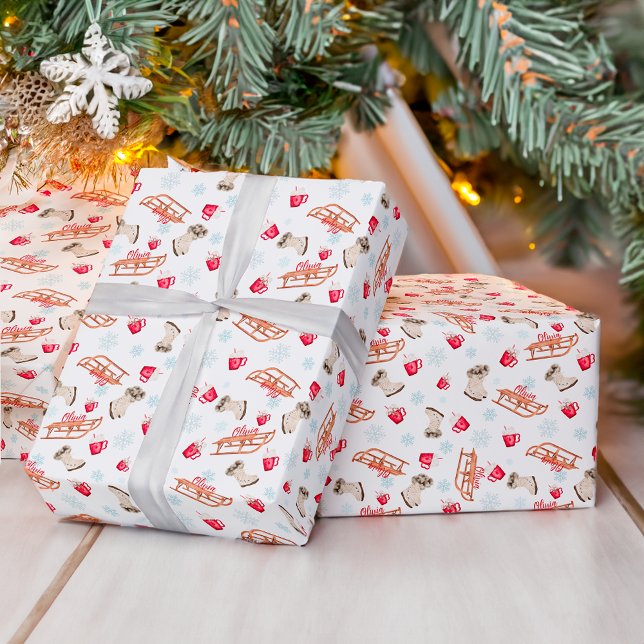 Papier Cadeau Chocolat d'hiver neige aquarelle nom du motif (Winter chocolate snow watercolor pattern name wrapping paper)