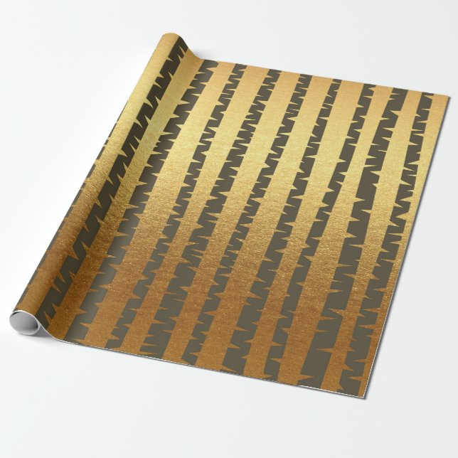 Papier Cadeau Chocolat d'or de Birch Tree Brown Vip Stripes (Déroulé)
