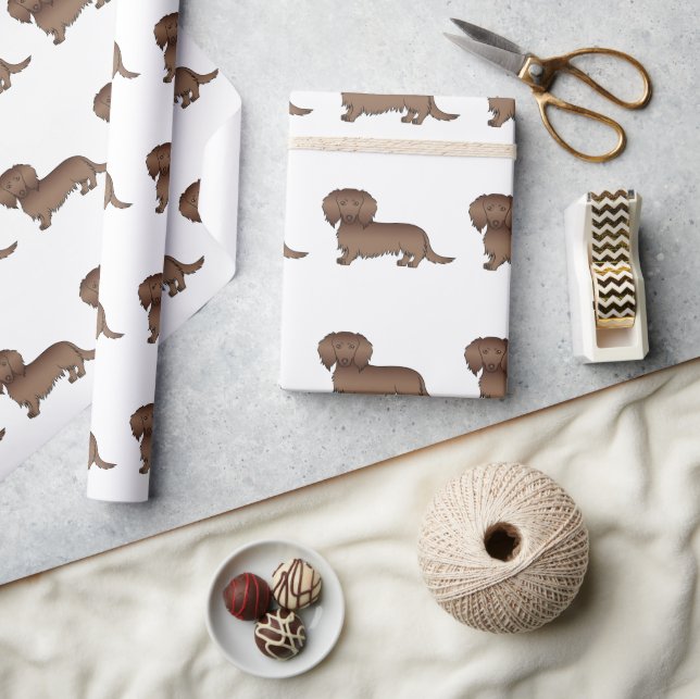 Papier Cadeau Chocolat Long Cheveux Dachshund mignon chien Motif (Artisanat)