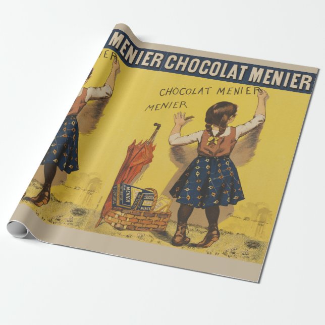 Papier Cadeau Chocolat Menier Petite fille Mur écriture (Déroulé)