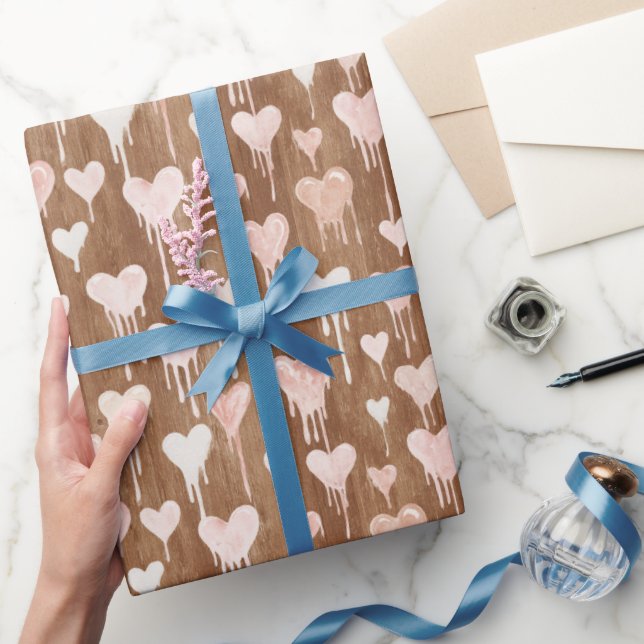 Papier Cadeau Chocolate Blush Pink Cream Hearts Valentine's Day (Cadeaux)