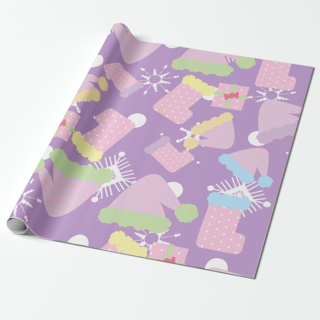 Papier Cadeau Choses de Noël Motif pastel violet  (Déroulé)