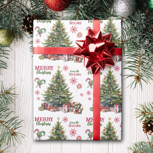 Papier Cadeau Chou chiite Tzu chiot sous l'arbre de Noël (Créateur téléchargé)