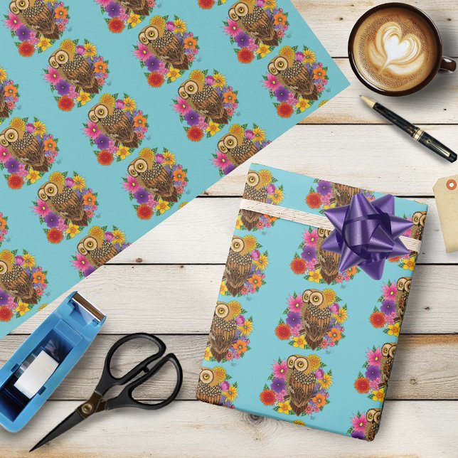 Papier Cadeau Chouette à fleurs (Créateur téléchargé)