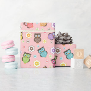 Papier Cadeau Chouette adorable et composition florale