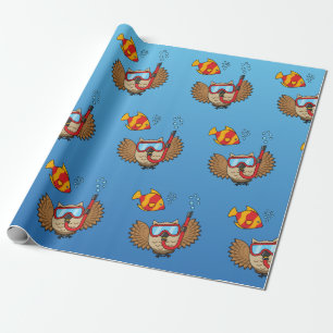 Papier Cadeau Chouette avec masque tuba et poisson tropical