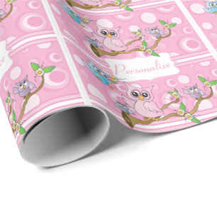 Papier Cadeau Chouette-bébé rose   Thème Douche