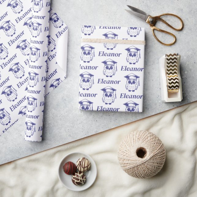 Papier Cadeau Chouette bleue pâle Motif (Artisanat)