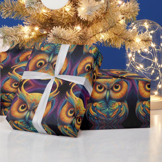 Papier Cadeau Chouette cosmique de sagesse (Vacances)