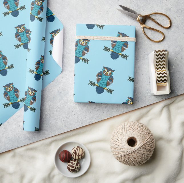 Papier Cadeau Chouette d'art populaire nordique (Artisanat)