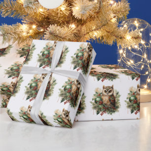 Papier Cadeau Chouette de Noël en milieu forestier