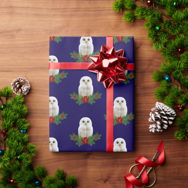 Papier Cadeau Chouette de Noël sous la neige blanche (Cadeau de vacances)