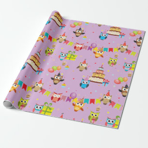 Papier Cadeau chouette fête d'anniversaire