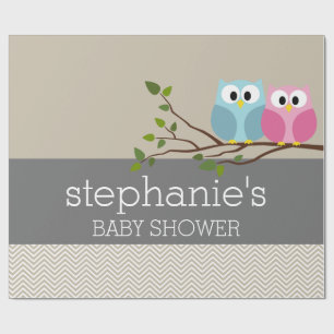 Papier Cadeau Chouette mignonne sur Branche bébé fille ou garçon