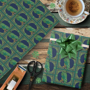 Papier Cadeau Chouette verte celtique