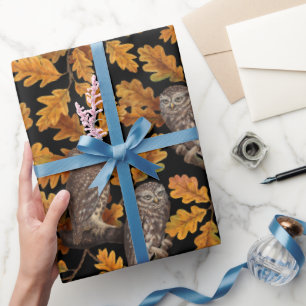 Papier Cadeau Chouettes d'automne sur noir