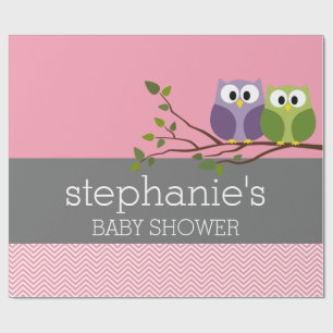 Papier Cadeau Chouettes mignonnes sur Branche Bébé Fille Douche
