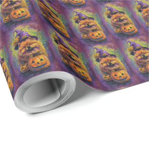 Papier Cadeau Chow Chow de chien effrayant Halloween sorcière et