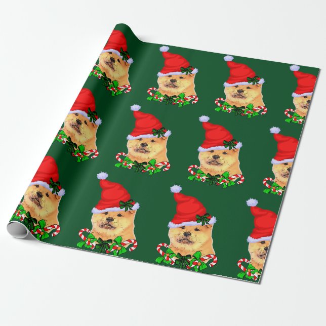 Papier Cadeau Chow Chow Noël (Déroulé)
