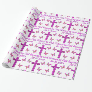 PAPIER CADEAU CHRÉTIEN 85E ANNIVERSAIRE CROIX ROSE CONCEPTION
