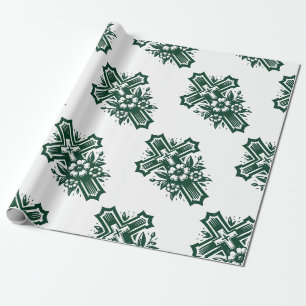 Papier cadeau chrétien à motif de croix en fleurs