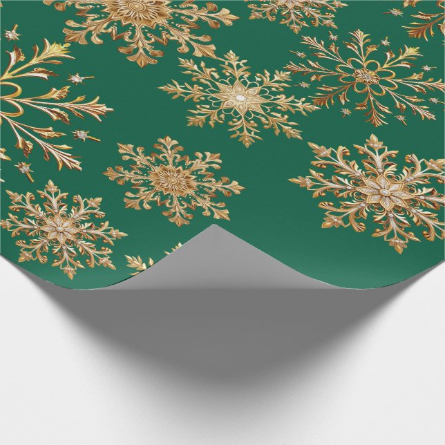 Papier Cadeau Christams Gold and Green Snowflake Wrapping paper (Coin)