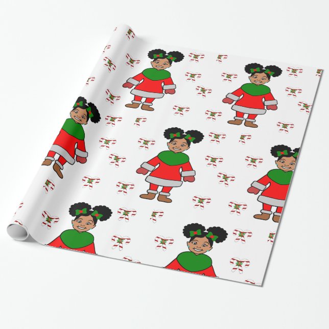Papier Cadeau Christmas Afro Girl Black kid mignonne (Déroulé)