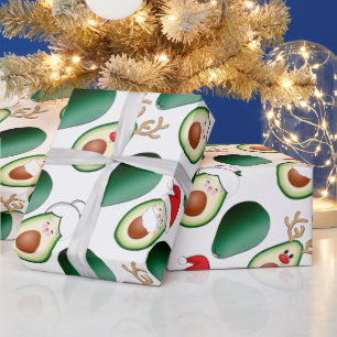 Papier Cadeau Christmas Avocado Père Noël, Rudolph, & Mrs Claus