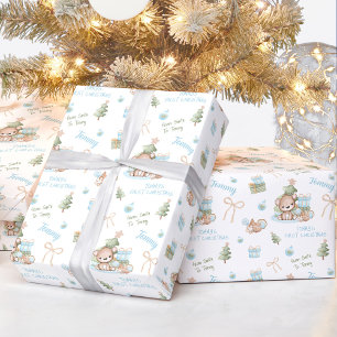 Papier Cadeau Christmas Bear Nom du garçon Texte Noël