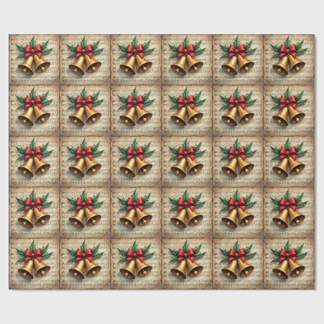 Papier Cadeau Christmas Bells on Sheet Music, (Plat)