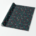 Papier Cadeau Christmas berries<br><div class="desc">Winter leaves and berries on dark background</div>