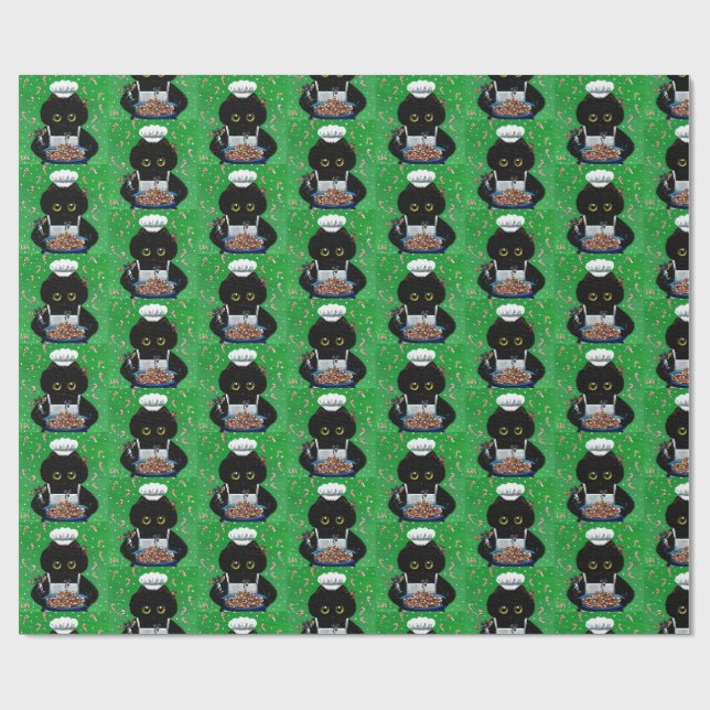 Papier Cadeau Christmas Black Cat Art Painting (Plat)