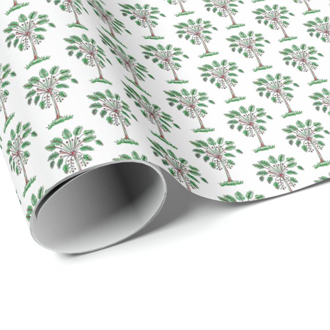 Papier Cadeau Christmas Block Print Palmetto Trees Gift Wrap (Coin rond)