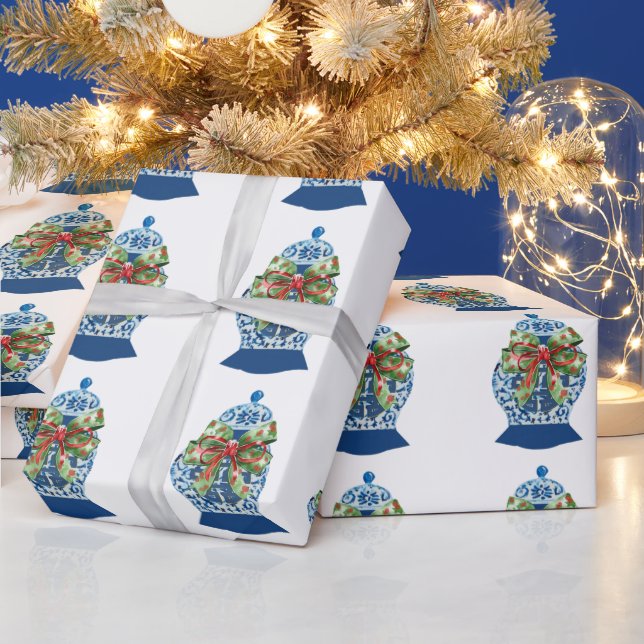 Papier Cadeau Christmas Blue Ginger Jars Wrapping Paper (Vacances)