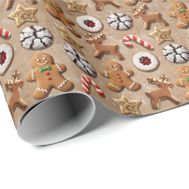 Papier Cadeau Christmas Cookie Wrapping Paper – Festive Holiday  (Coin rond)