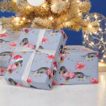 Papier Cadeau Christmas Dachshund<br><div class="desc">Cet adorable Dachshund veut souhaiter un joyeux Noël à vos amis et à votre famille. Un arrière - plan bleu clair avec un adorable Dachshund enveloppé d'un costume de Noël,  chapeau de Père Noël et lumières de Noël.</div>