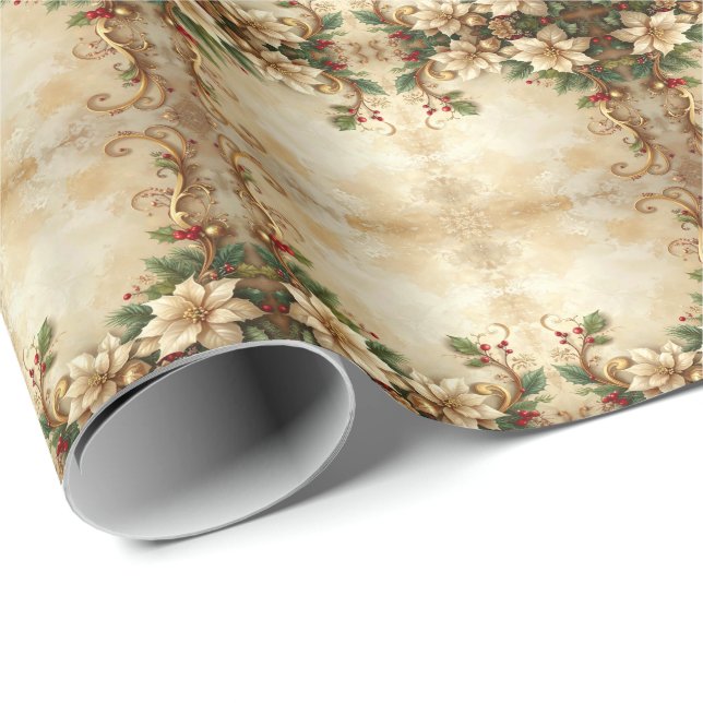 Papier Cadeau Christmas Floral Holiday Wrapping Paper (Coin rond)