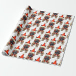 Papier Cadeau Christmas French bulldog<br><div class="desc">Chien de taureaux français à la mode en casquette de Noël</div>