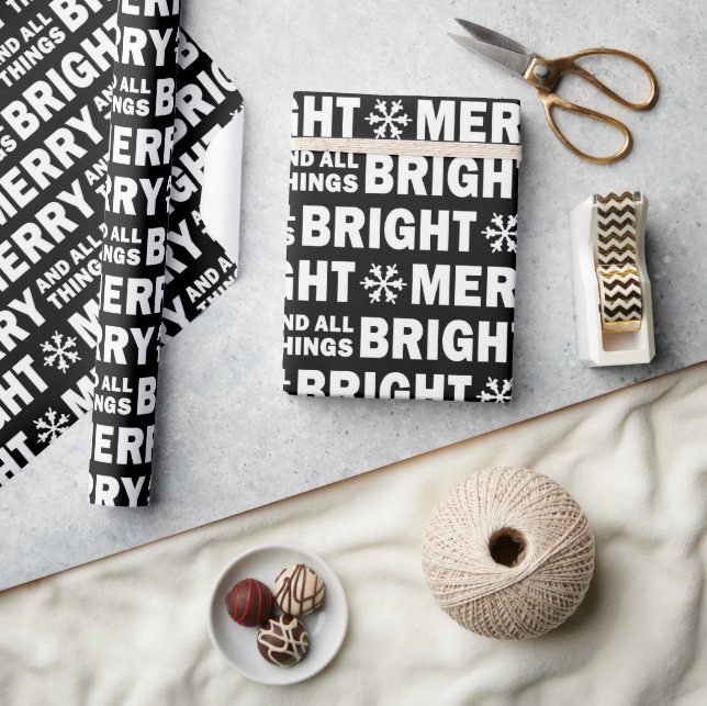 Papier Cadeau Christmas Gift Wrap | Merry and Bright Black White (Artisanat)