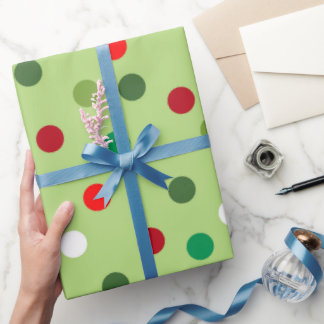 Papier Cadeau Christmas Green Rainbow Polka Dots Wrapping Paper